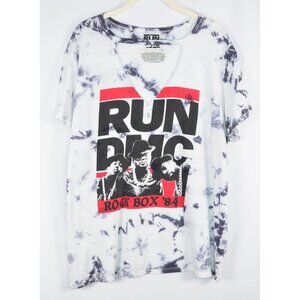 Run DMC Hip Hop Rock Box ’84 Cut-Out V-Neck Graphic Short Sleeve Tie-Dye Tee 2XL